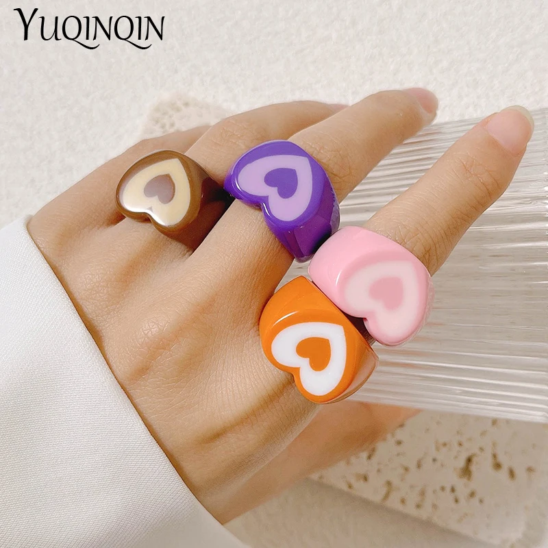 Женские кольца с сердцем Love простые эстетичные полимерные готические панковские