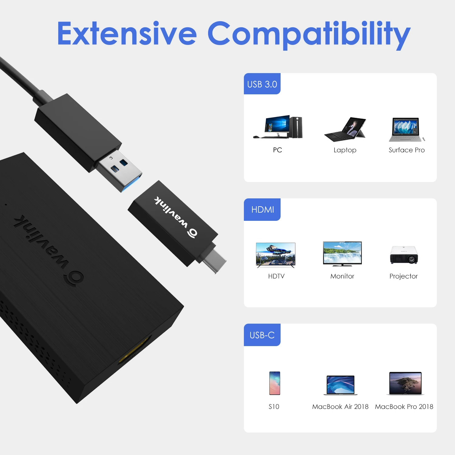 Wavlink USB3.0 к HDMI совместимый мульти дисплей адаптер 4K видео Графический конвертер