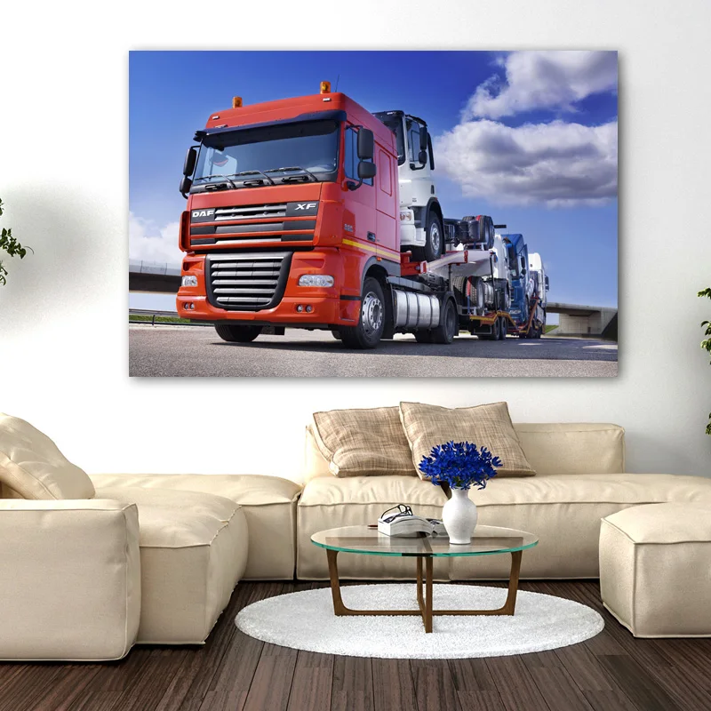 Плакаты и печатные машины большая платформа полу-грузовик красный автомобиль