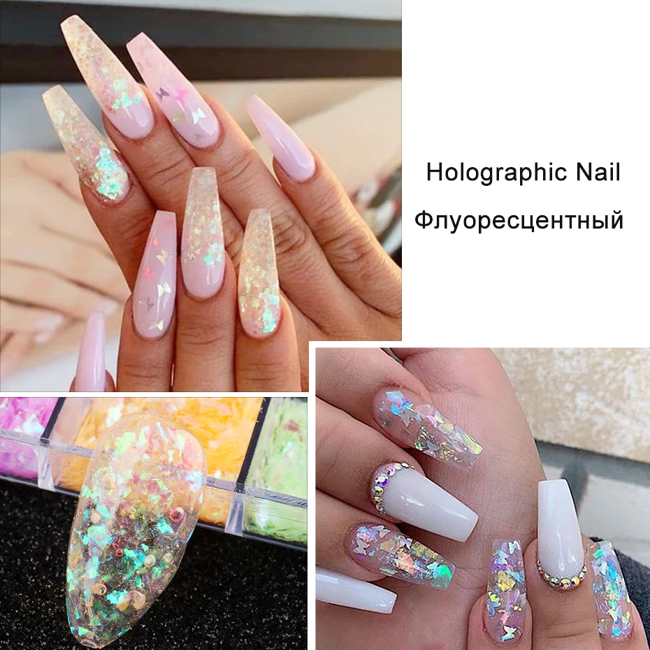 

3D Fluorescent Nail Glitter Flakes Set Holographic Powder Sequins Paillette Manicure Nail Art Pigment Decoration Tools GLSP