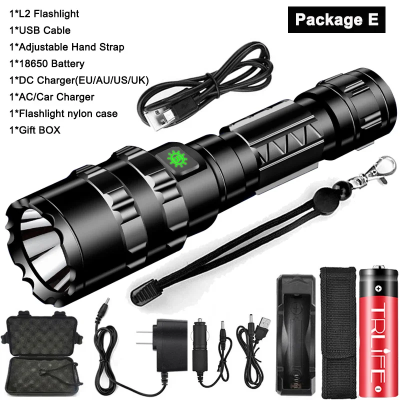 Package E Самый мощный светодиодный тактический светильник-вспышка ультра яркий USB Перезаряжаемый водонепроницаемый Скаут светильник фонарь охотничий светильник 5 режимов 1*18650 - Испускаемый цвет: Package E