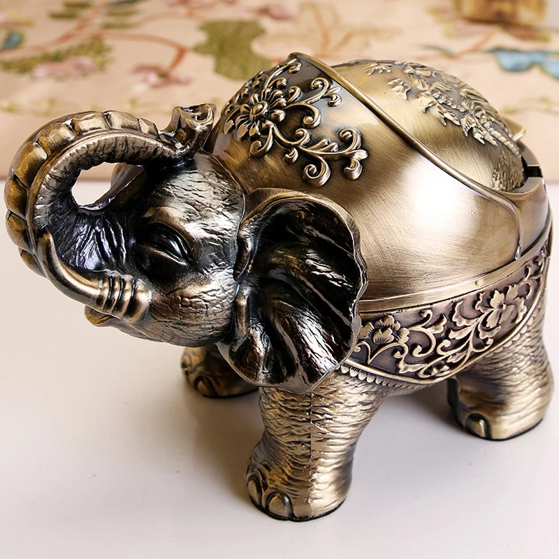 

European-style Metal Elephant Ashtray With Lid Creative Trendy Household Room Portable Ashtray Boyfriend Gift Gamer Ashtray