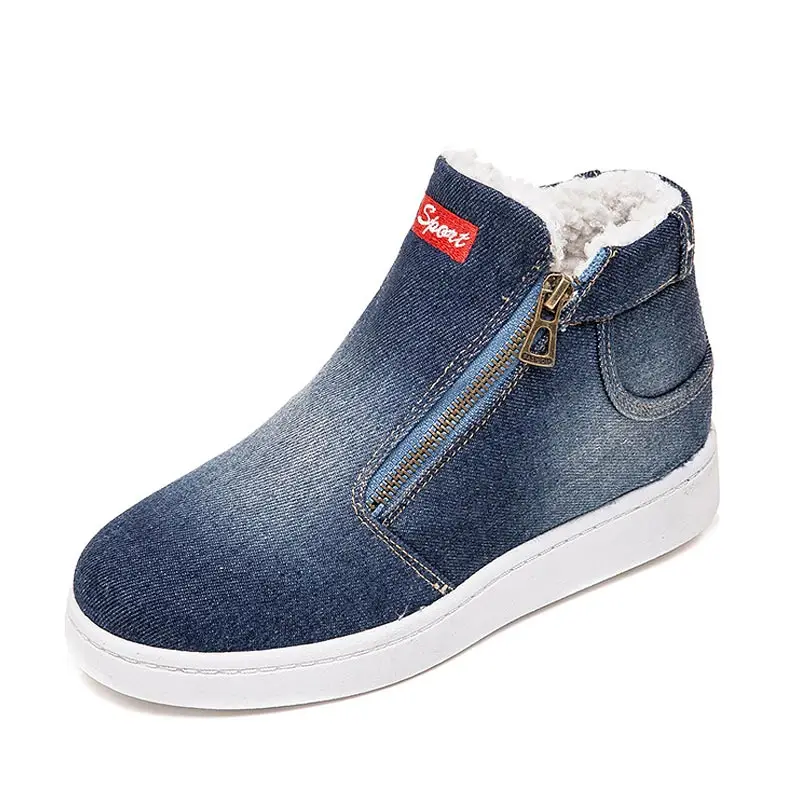 Зимние ботинки Женская обувь Новинка 2021 года Модная Джинсовая зимняя
