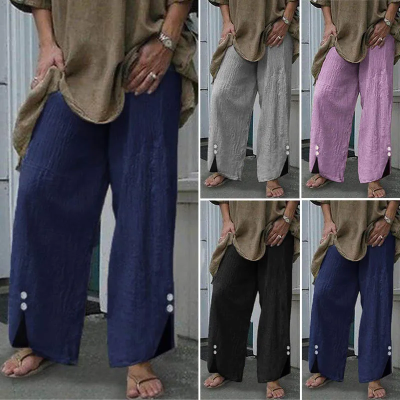 Брюки ZANZEA женские осенние винтажные боты широкие брюки Pantalon Femme длинные брюки Плюс Размер повседневные рабочие брюки уличная