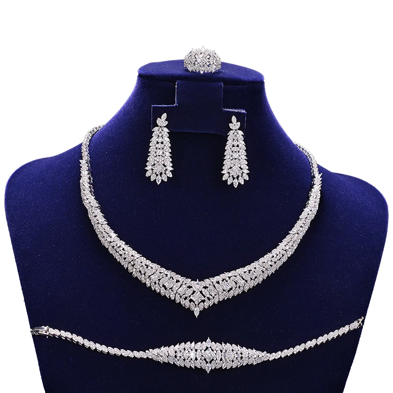 Ювелирные наборы HADIYANA модное Помолвочное 4 шт роскошное свадебное ожерелье браслет кольцо серьги CN1157 ожерелье из нержавеющей стали