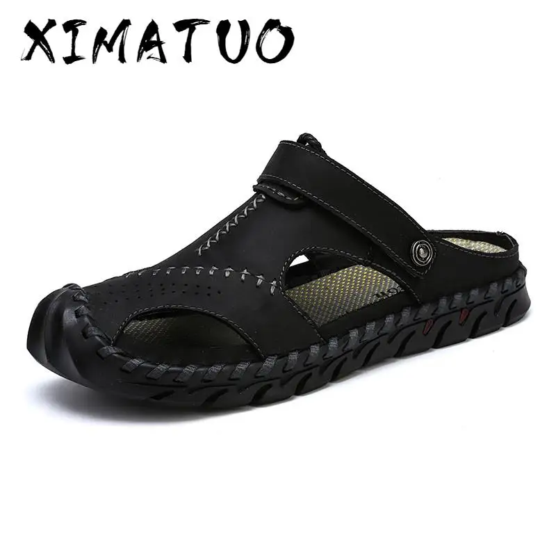 New Big Size 38-46 Genuine Leather Men Sandals Summer Quality Beach Slippers Casual Sneakers Outdoor Roman Shoes | Обувь
