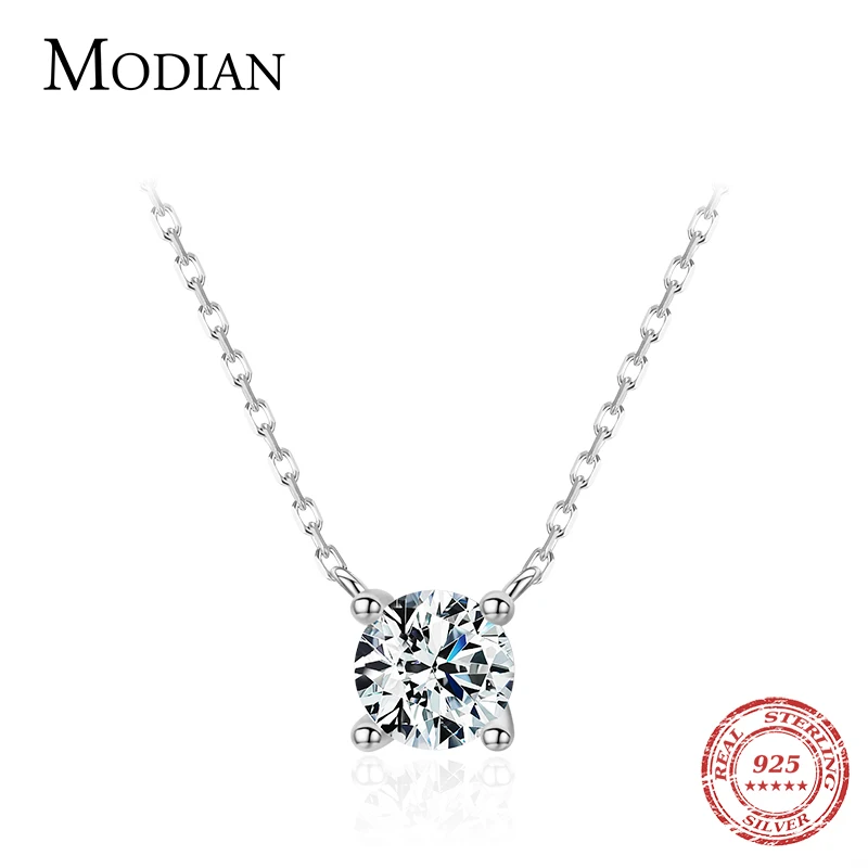 

Modian Classic 925 Sterling Silver Round Simple Clear CZ Chain Necklaces Pendant For Women Wedding Engagement Statement Jewelry