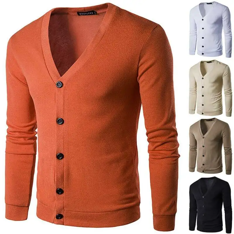 

Men Plain Knitted V Neck Buttoned Cardigan Sweater Casual Knitwear Warmer Tops