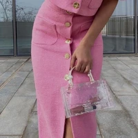 ardm fashion high waist button pockets tweed split midi skirts vintage elegant office ladies skirt women 2021 chic bodycon jupes
