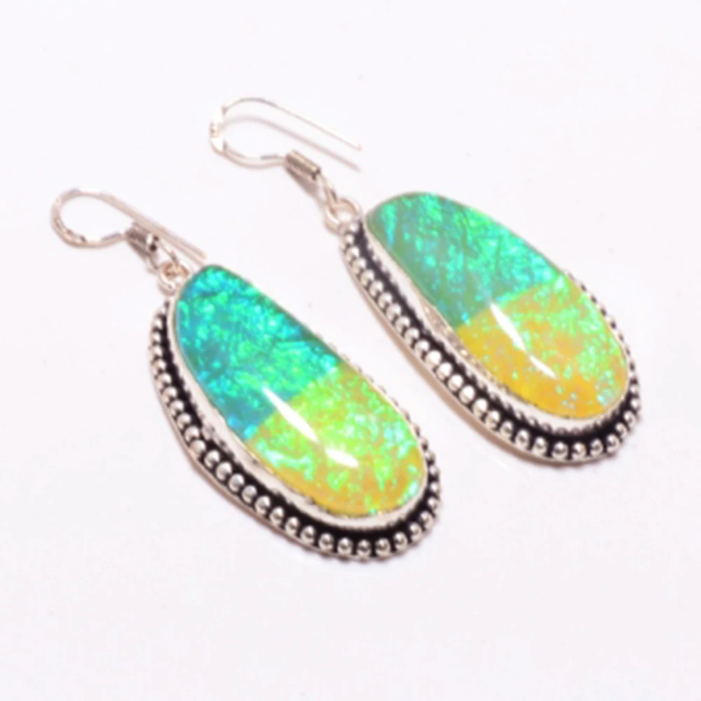 Серьги из натурального дихроичного стекла Серебряное накладное на медные серьги