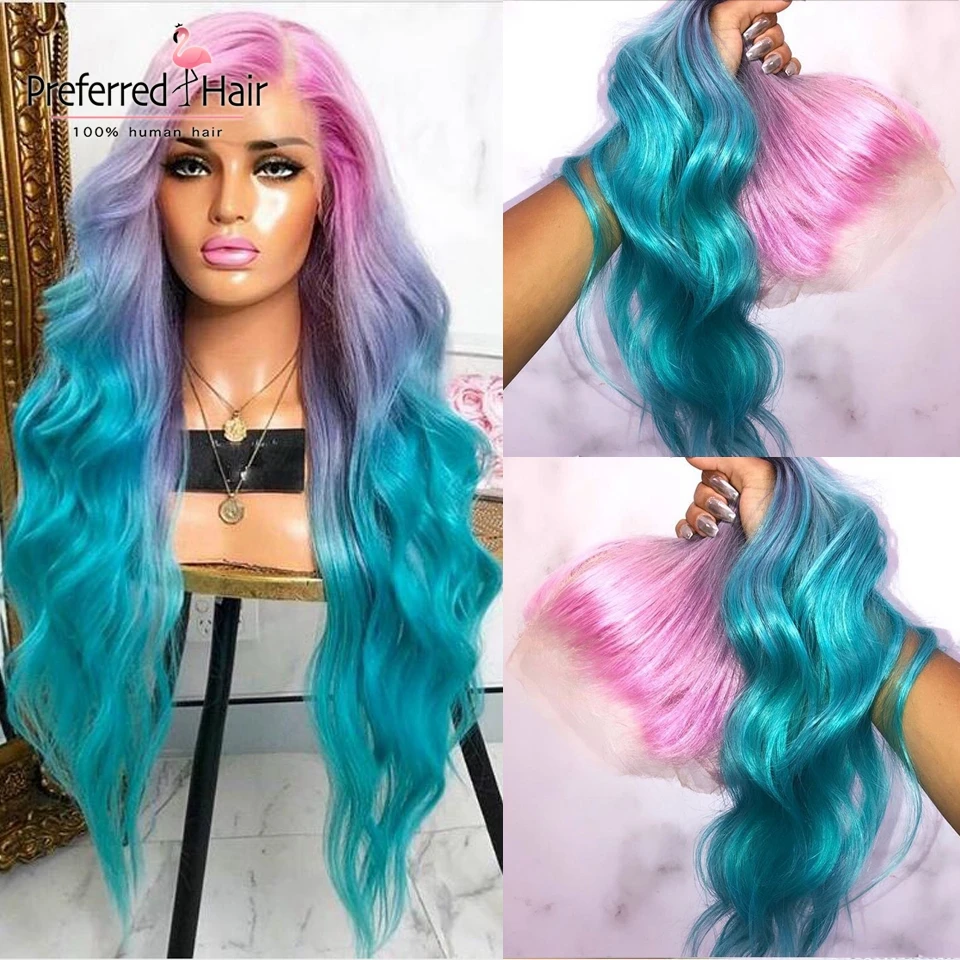 Предпочтительный бразильский парик Remy полный кружевной розового цвета