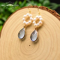glseevo water drop earrings for women fresh water pearl round dangle earring fashion jewelry brincos para as mulheres ge0798