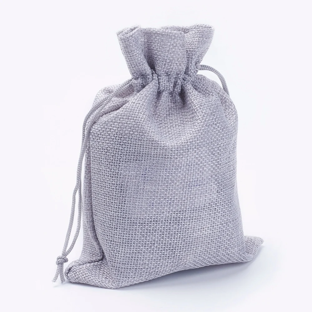 

8 pc Polyester Imitation Burlap Packing Pouches Drawstring Bags Gray 13.5x9.5cm