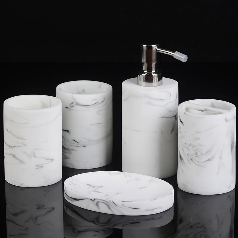 nordic marble pattern bathroom set kit washroom accessories resin toothbrush holder tooth glass soap dishes soap dispenser tray free global shipping