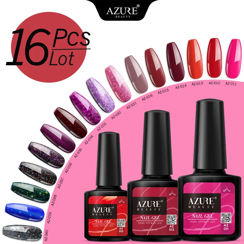 Azure Beauty 16 шт./лот набор гель-лаков для ногтей замачиваемый УФ/светодиодный гель