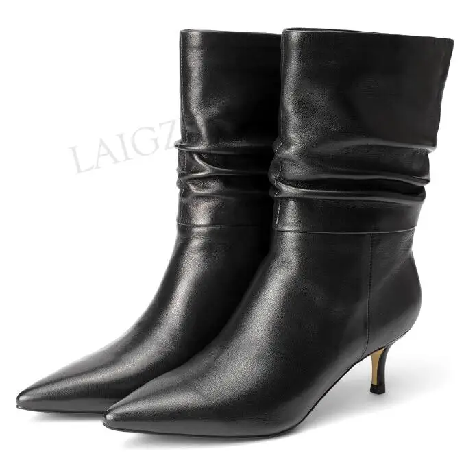 LGZ868 Black LAIGZEM/женские ботинки из высококачественной кожи; зимние ботинки без застежки на каблуке «рюмочка»; Botas Chaussure; женская обувь; размер 34-39 - Цвет: LGZ868 Black