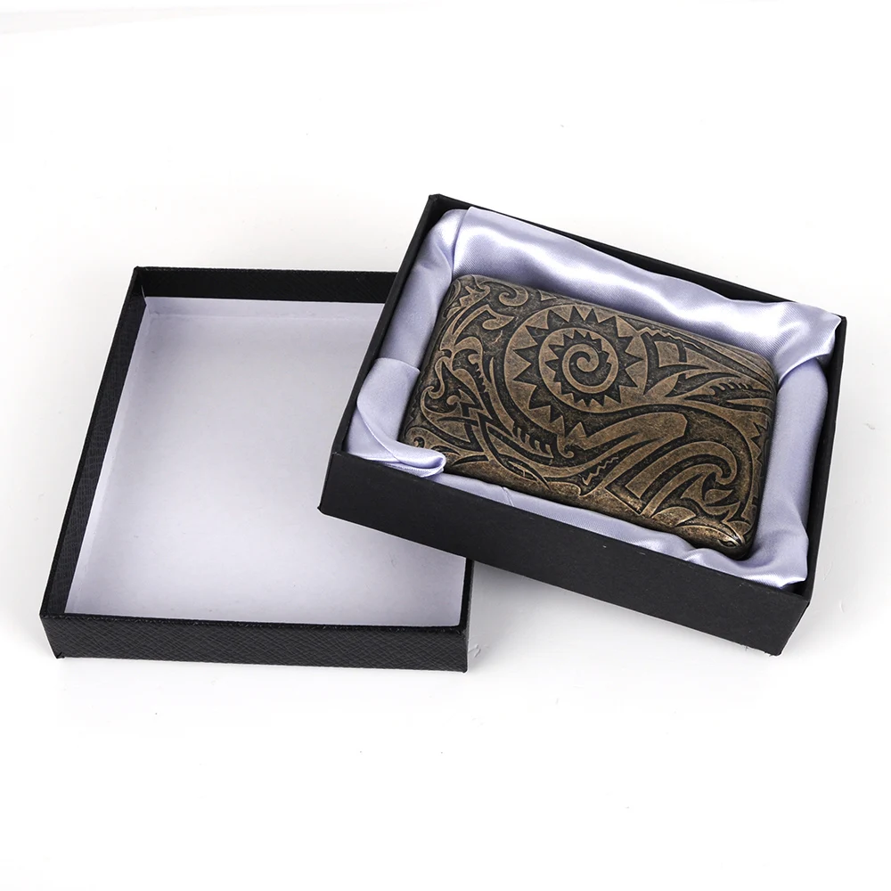 Карманная коробка для сигарет из нержавеющей стали в стиле ретро с бронзовым