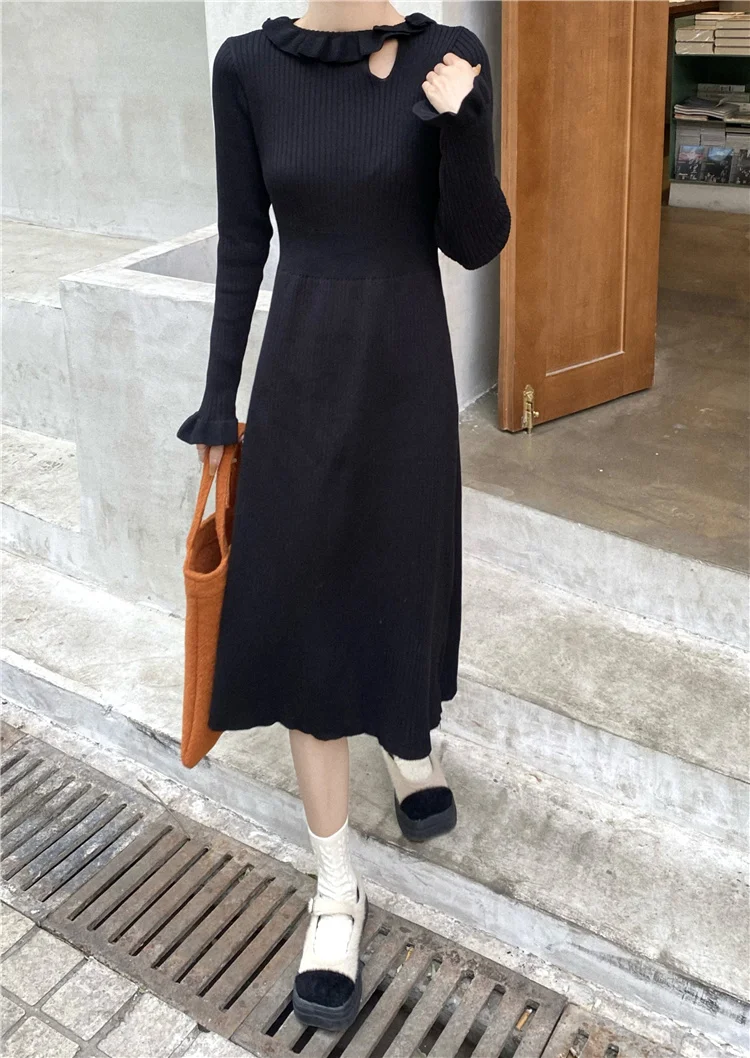 

Women Dress French Design Skirt Backing Knitted Dress Women Autumn Winter New Slim Dress Forest