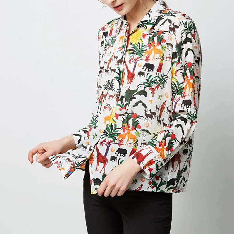 Женская винтажная блузка с длинным рукавом и цветочным принтом рубашка