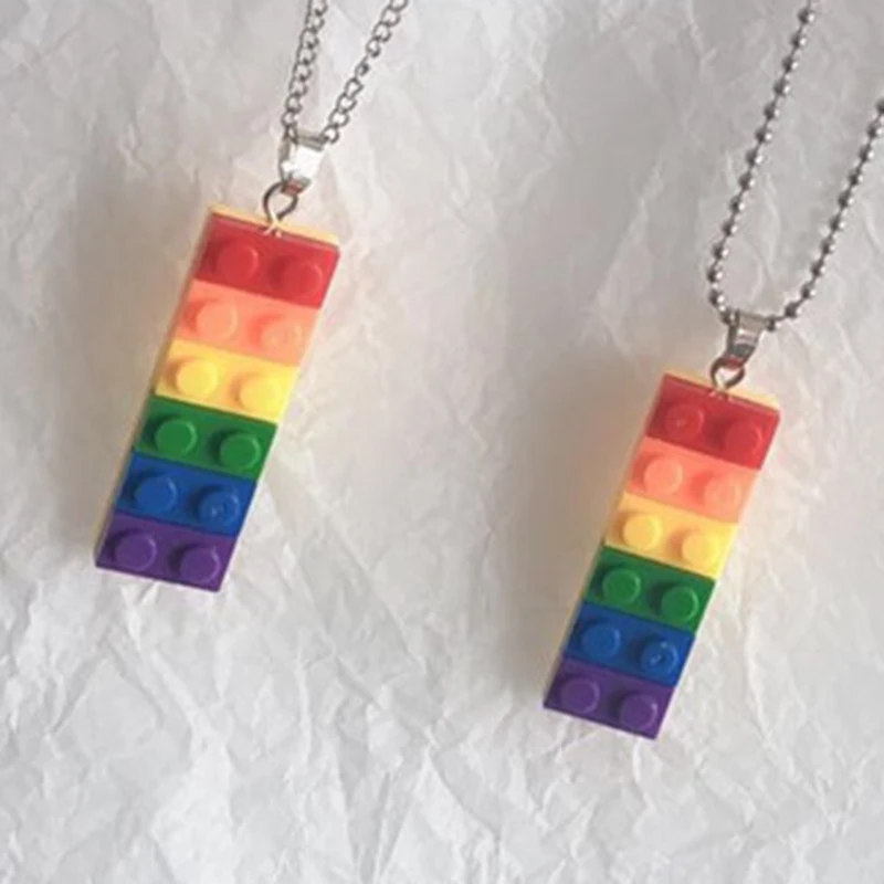 Ожерелье с радужными блоками для мужчин и женщин украшение из нержавеющей стали