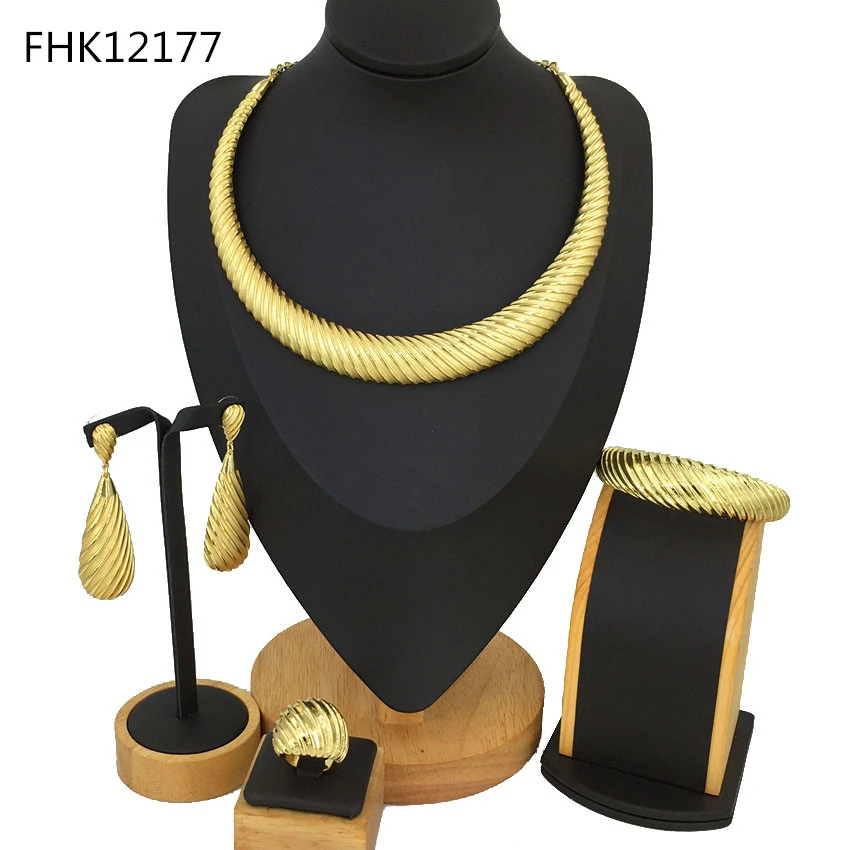 

New Design Necklace Bracelet Rings Earrings Jewelry Sets Gold Plated Collars Fashion Gift Bridal Women Jewellery Set FHK12177