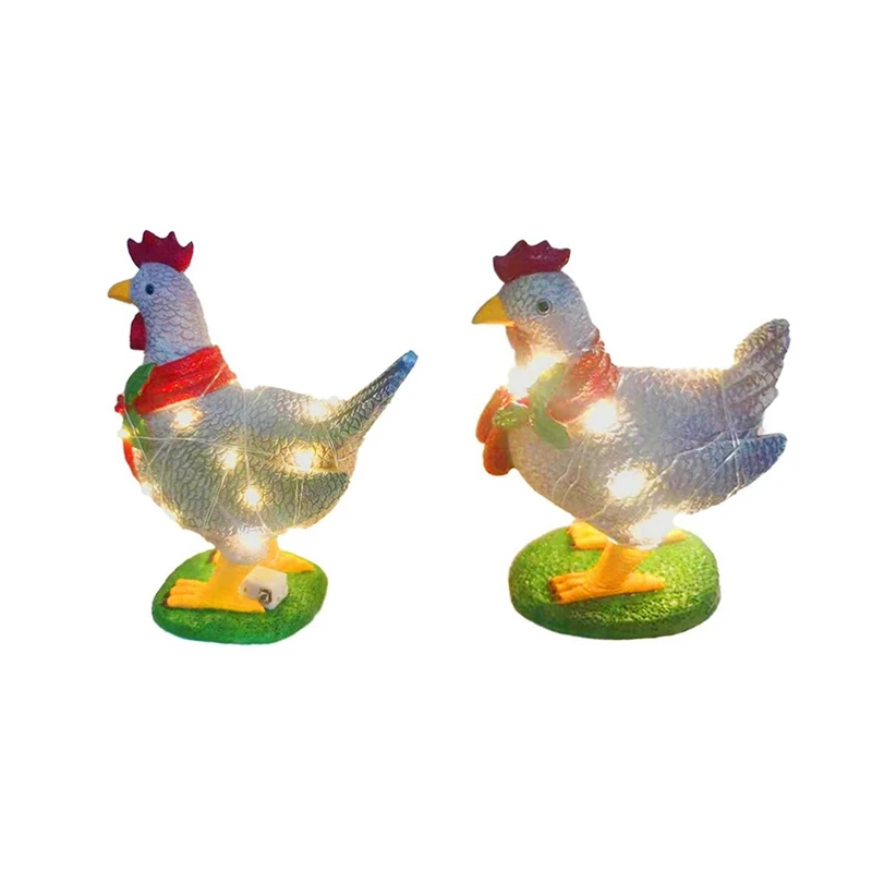 

Light Up Christmas Chicken With Scarf Courtyard Decoration Resin Chicken Sculpture Garden Lawn Christmas Decoration