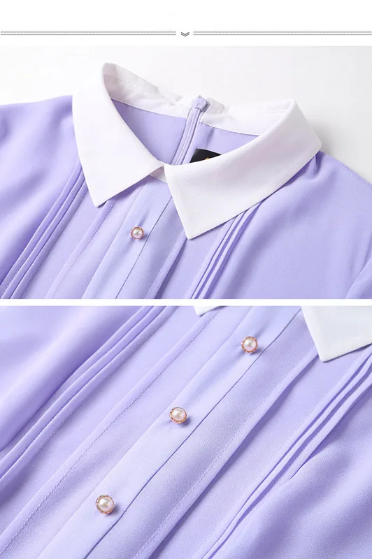 

2020 lavender Chiffon long sleeves early spring lapel mid-length slim waist a-line dress