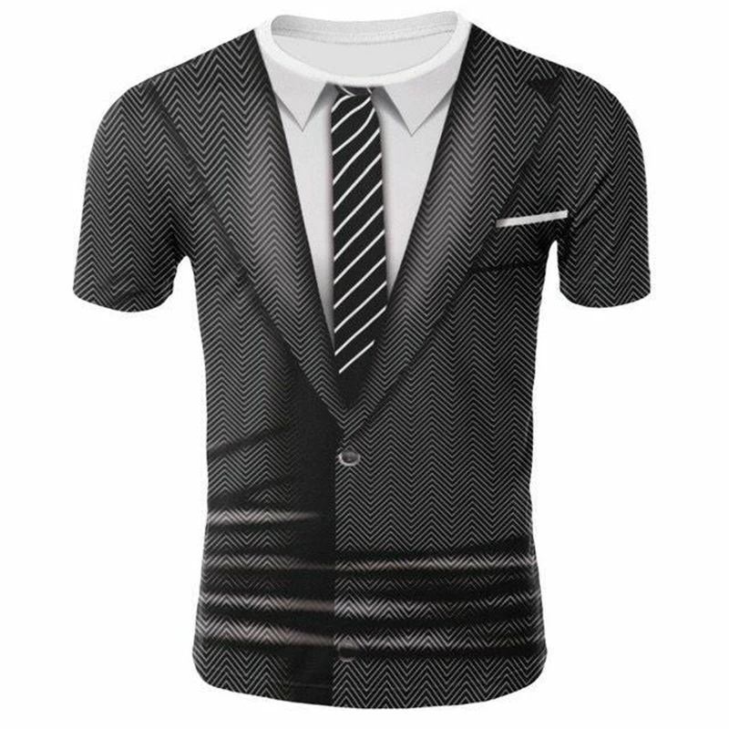 

Summer New Men's Fake Two-piece Suit Summer Fashion Casual Punk 3D T-shirt O-neck