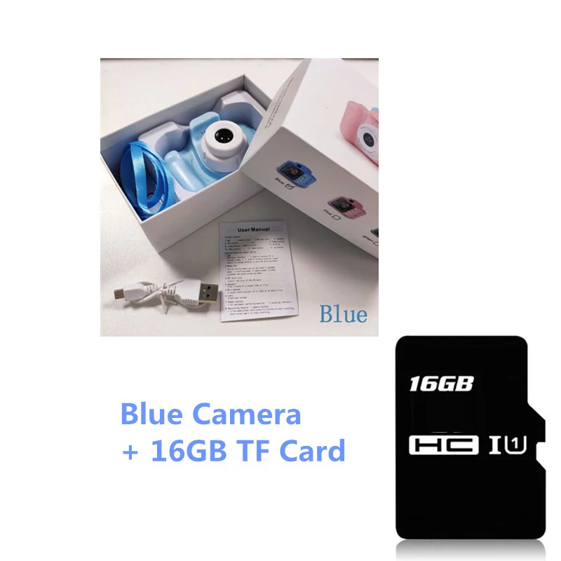 16GB Blue Camera Детская игрушечная мини-камера милый видеокамера Перезаряжаемые цифровой Камера с 2-дюймовым Экран дисплея Развивающие игрушки для детей игры на свежем воздухе - Цвет: 16GB Blue Camera