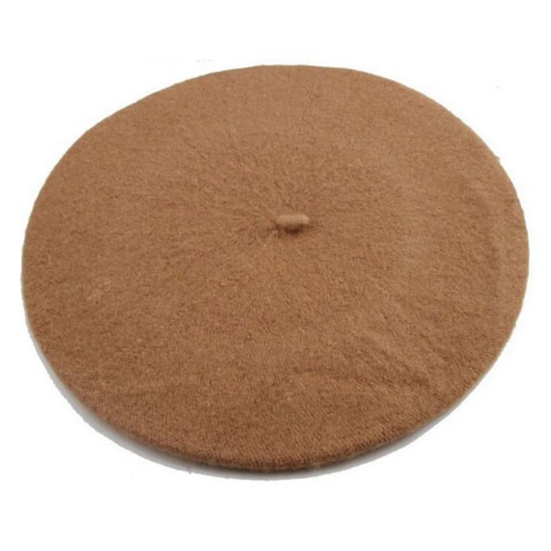 Берет женский шерстяной однотонный Теплая Зимняя Шапка-бини в винтажном стиле