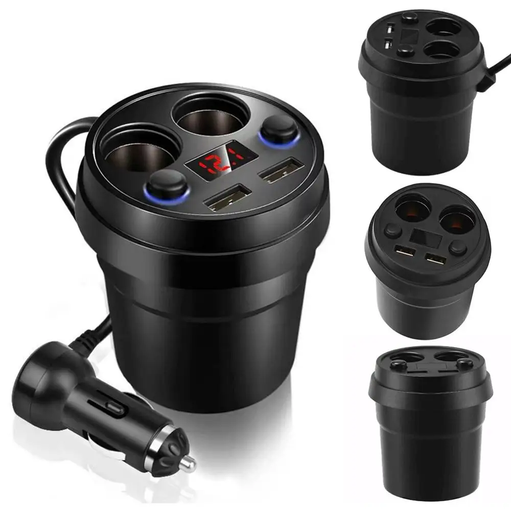 

Car Charger 2 USB DC / 5V 3.1A Cup Power Socket Adapter Cigarette Lighter Splitter Mobile Phone Chargers With Voltage LED Displa