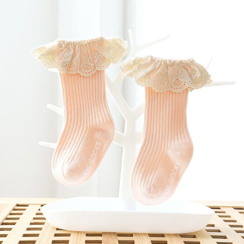 Beb&eacute; hasta la rodilla calcetines para ni&ntilde;os y ni&ntilde;as de encaje de algod&oacute;n de la escuela calcetines para ni&ntilde;os beb&eacute; tubo largo pierna caliente-5