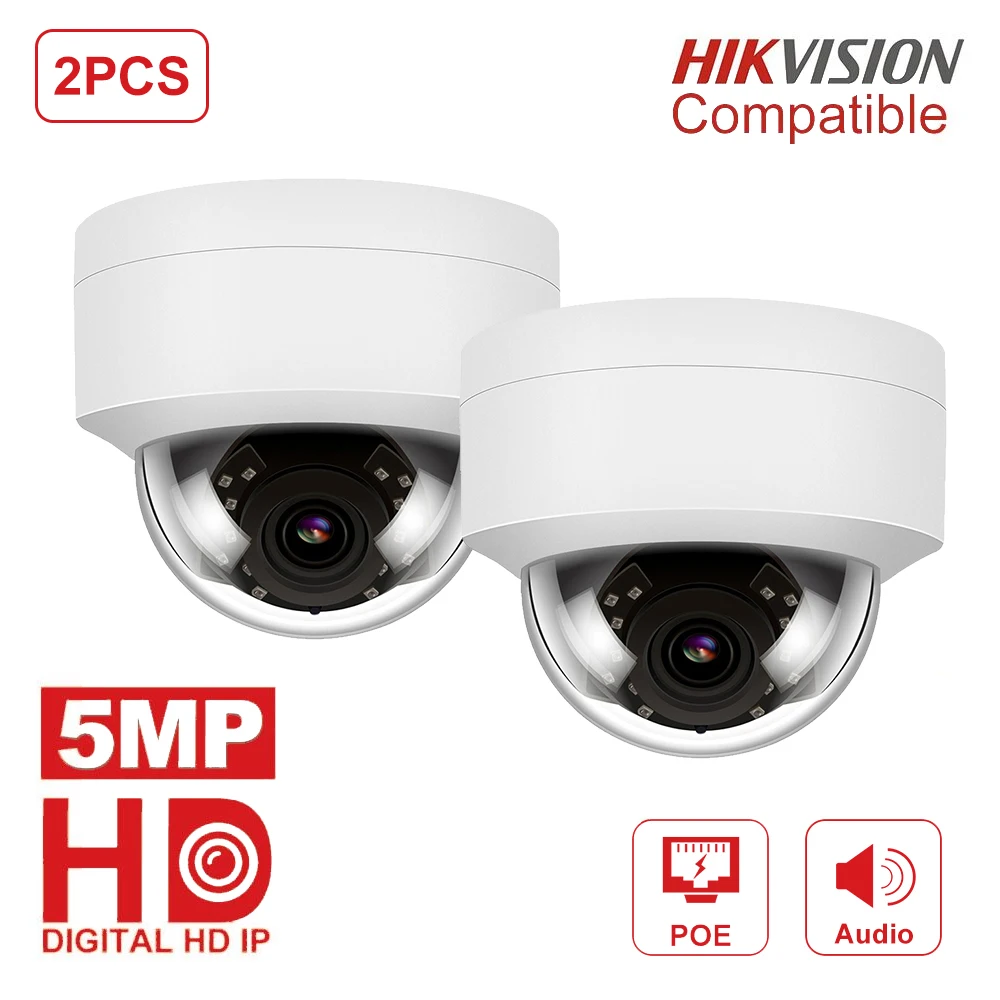 2 шт./лот Hikvision Совместимость 5MP POE IP камера H.265 Открытый HD безопасности купольная