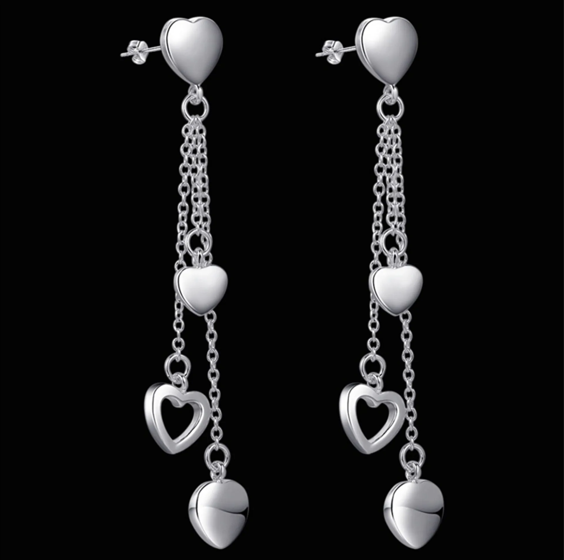

Wholesale 925 Sterling Silver Beautiful Tassel Love Heart Earrings