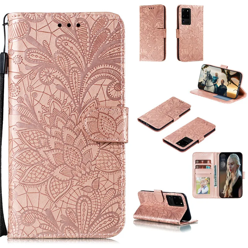 Lace flower Embossing Case For Samsung Galaxy Note 20 10 Pro S10 Lite 2020 S10e S20 Ultra S9 plus Leather Flip Wallet Soft Cover | Мобильные