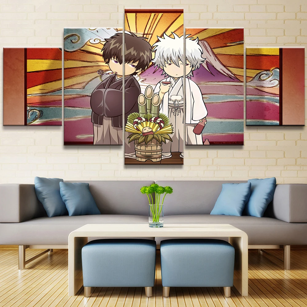 Домашний декор настенная живопись 5 панелей гинтама Hd-печать анимационный плакат