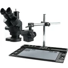 Тринокулярный стереомикроскоп, черный, с сильным фокусным увеличением 3.5X-90X, линза Барлоу 144 светодиодный ная лампа, Рабочий стол для обслуживания
