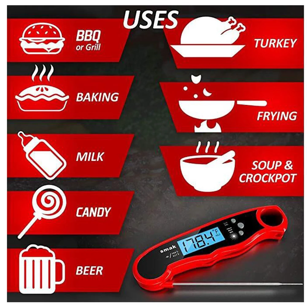 

Display Food Thermometer Meat Cooking Thermometer Digital Instant Read Portable Foldable LED for Home Kitchen BBQ Grill Baking