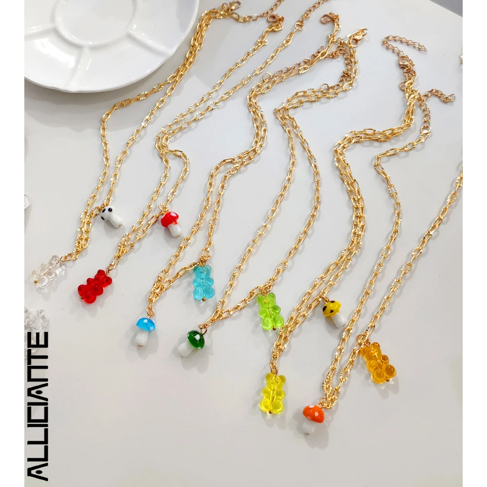 

2021 Trend Cute Acrylic Jelly Gummy Bear Necklace For Women Hip Hop Resin Mushroom Necklaces Daily Party Jewelry Christmas Gifts