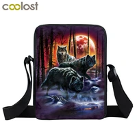 cool moon and howling wolf print small shoulder bag women handbag mens crossbody bags adult book bag student messenger bags