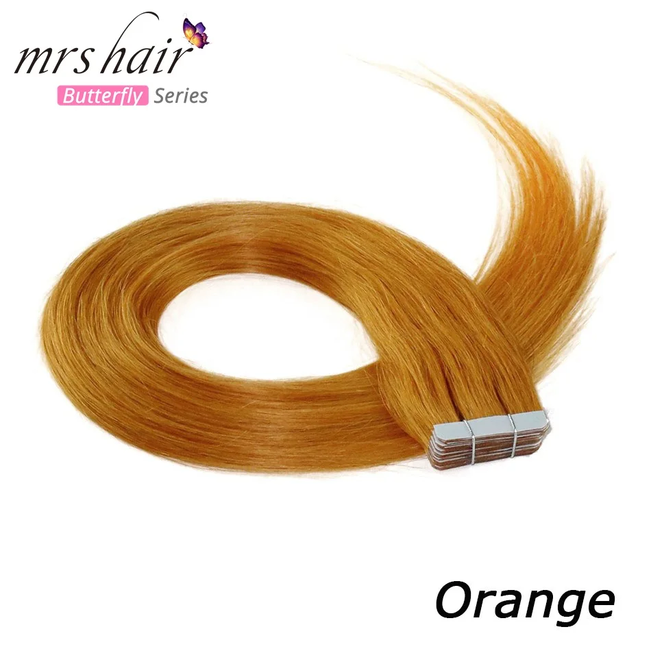 MRSHAIR, цветные человеческие волосы на Клейкой Ленте, двухсторонняя кожа, уток, ПУ волосы, не Реми, красные, фиолетовые, синие, розовые, серебряные