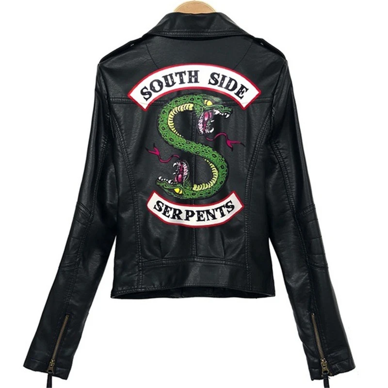 

Riverdale Women's Pu Leather Southside Riverdale Motorcycle Jacket Print Logo Women Serpents Riverdale Streetwear Leather Jacket