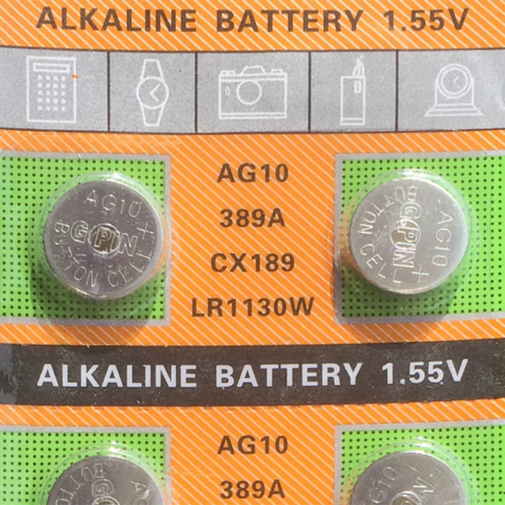 10pcs/card AG10 For Watch Toys Remote 189 LR54 Cell Coin Alkaline Battery 1.55V SR54 389 LR1130 SR1130 Button Batteries | Электроника