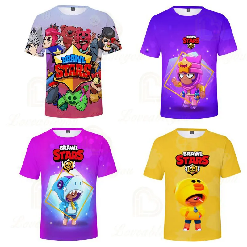 

Fashion Clothing Harajuku T-shirt Browlers Shelly and Kids Star, Leon Tops Men 2021 Boys Girls Crow Shoot Game 3D Print t shirts