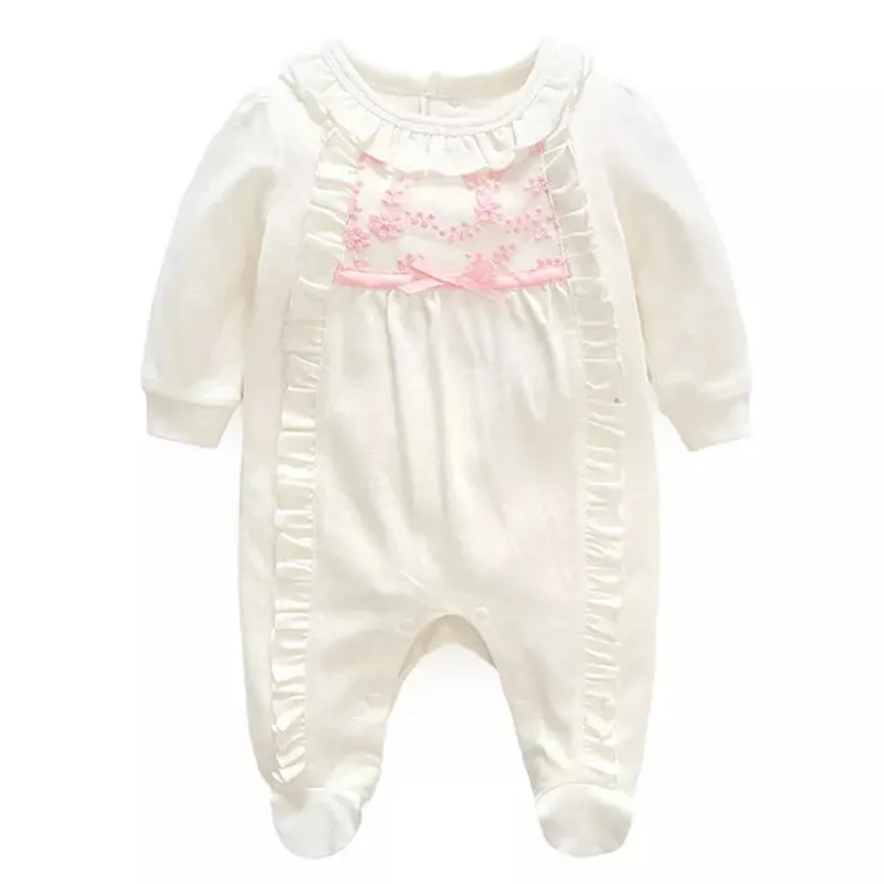 

New born baby girl clothes romper autumn long sleeve cotton lace baby girl rompers with hat white 6 models Infant jumpsuit baby