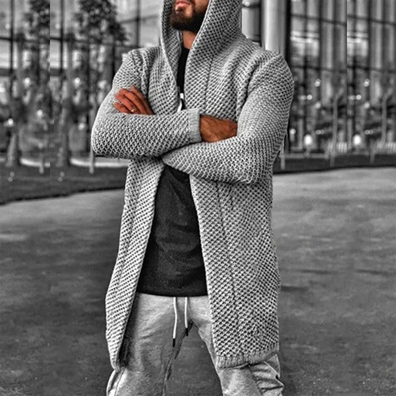 

Sweater Cardigan Men Mid Length Hooded Cardigans Spring Autumn Mens Clothes Lightweight Knit Jacket Plus Size Sweaters Knitwear
