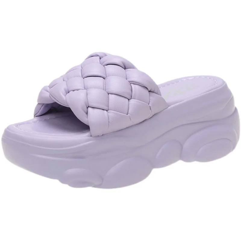 

High-Heeled Shoes Lady Slippers Women Summer Luxury Slides Platform Pantofle Designer Flat 2021 Fashion PU House Slippers Platfo