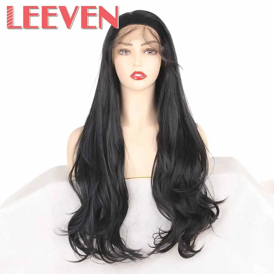 # 1B Leeven, 24 дюйма, розовый, фиолетовый, медный синтетический парик на кружеве, длинные волнистые парики для женщин, 613 блонд, имбирный парик, перрюк, женские волосы - Цвет: # 1B