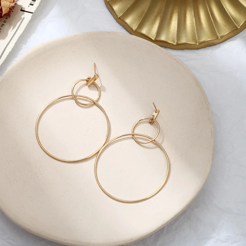 Japan and South Korea trend fashion hot fresh fresh geometric size circle exaggerated long ladies earrings factory wholesale