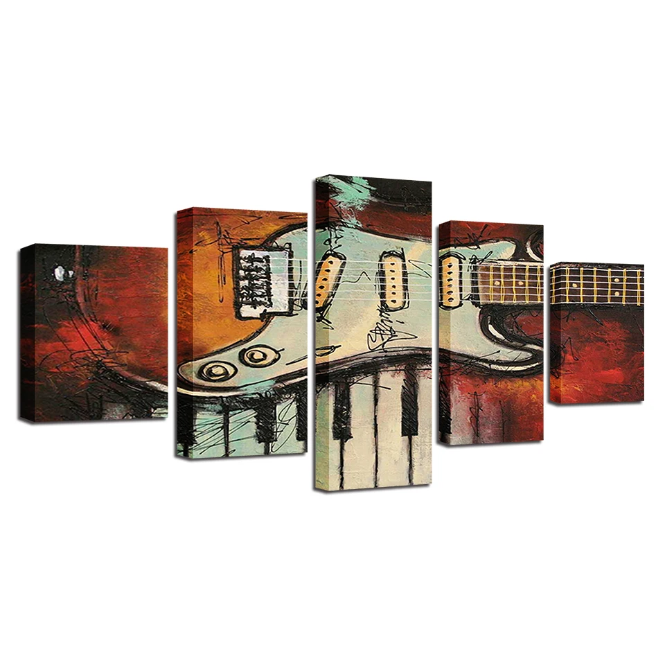 Модульная для украшения комнаты Настенные картины 5 шт. Музыкальные инструменты